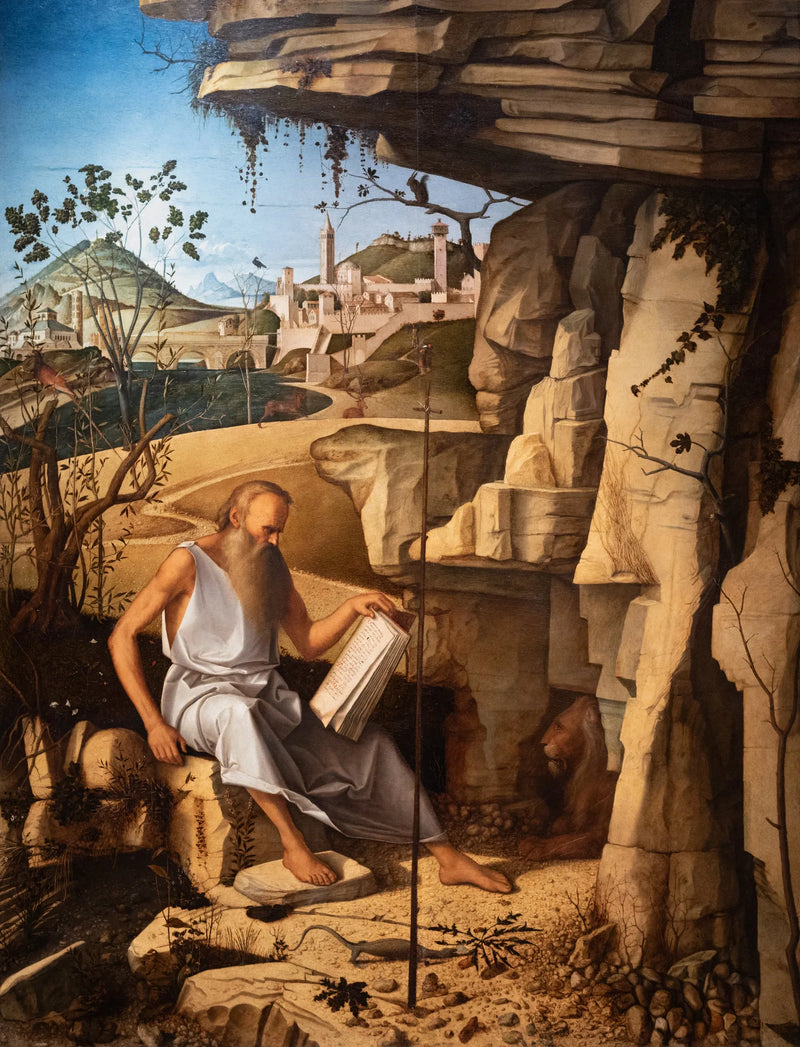 Sint-Jozef in de woestijn lezend - Giovanni Bellini