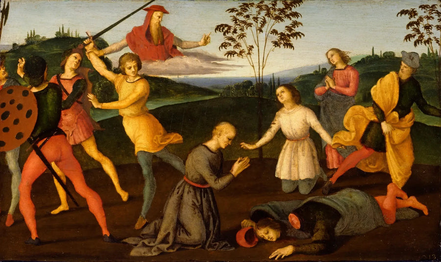Sint Hiëronymus die de ketter Sabinianus straft - Raphael Sanzio