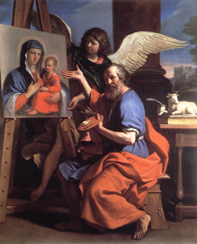 Sint-Lucas die een schilderij van de Maagd toont - Guercino