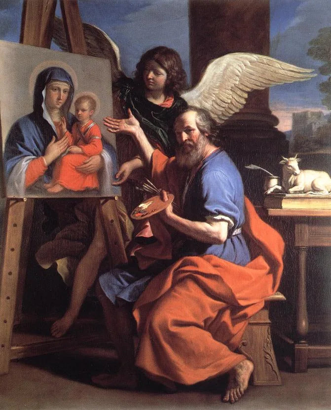 Sint-Lucas die een schilderij van de Maagd toont - Guercino