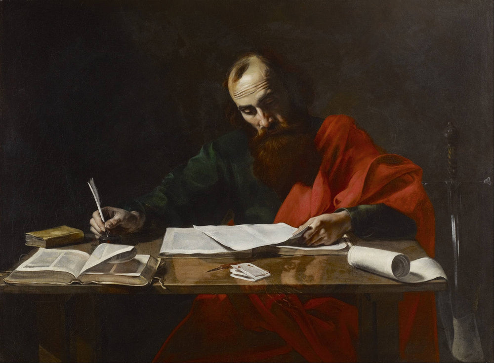saint Paul écrivant ses épîtres - Valentin de Boulogne image 1 copie peinte à la main à l’huile