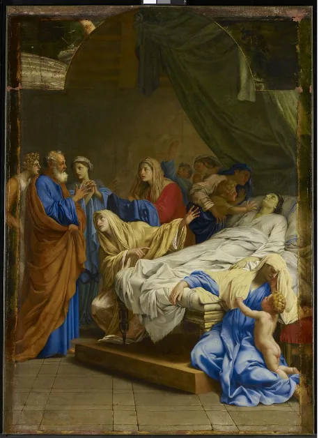 Sint Pieter wekt weduwe Tabitha op - Eustache Le Sueur