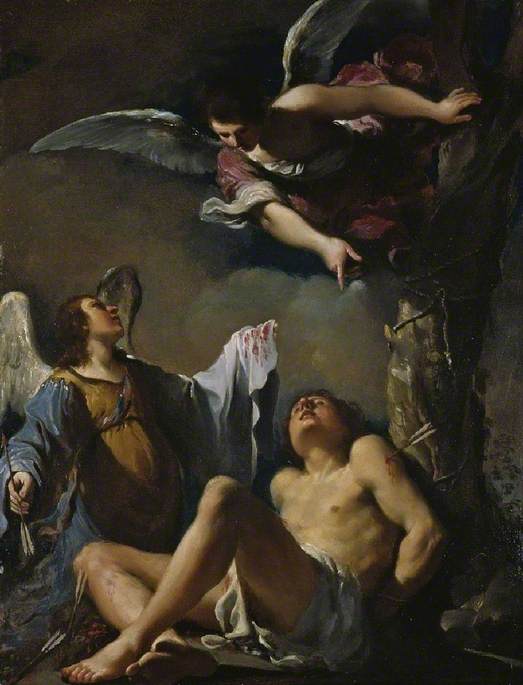 Sint Sebastiaan gered door twee engelen - Guercino