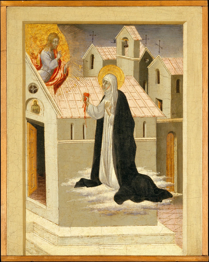 Sint Catharina van Siena wisselt haar hart met Jezus Christus - Giovanni di Paolo