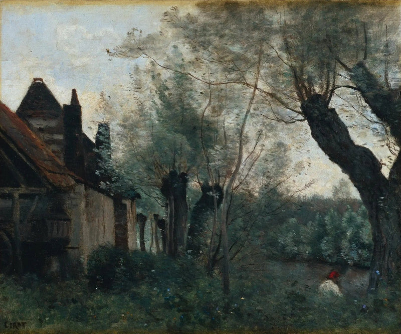 Sainte-Catherine-lez-Arras, wilgen en hutten - Jean-Baptiste Camille Corot