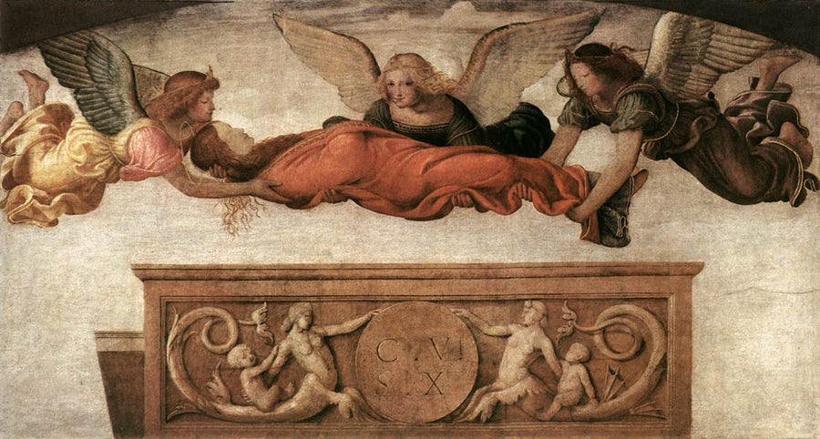 Sint Catharina door engelen op de aarde gelegd - Bernardino Luini