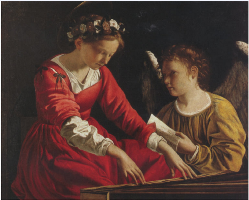 Sint Cecilia met een engel die een lier bespeelt - Orazio Gentileschi