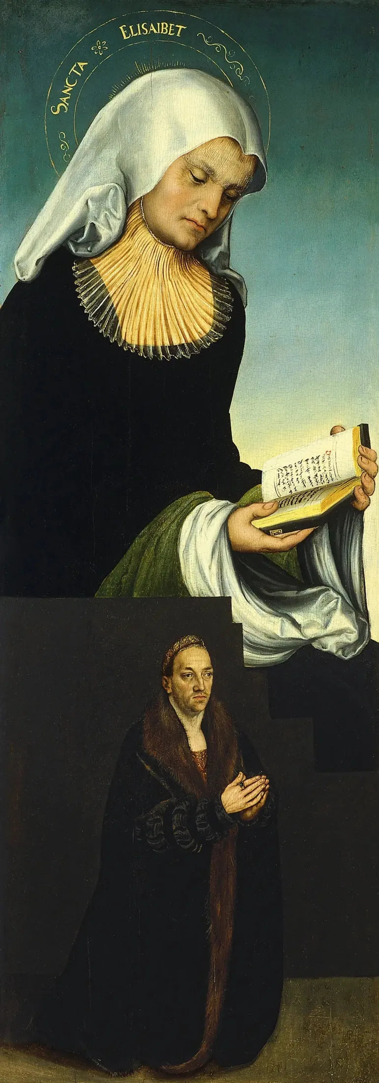 Sint Elisabeth met hertog Georg van Saksen als schenker (binnenkant linker vleugel) - Lucas Cranach de Oudere