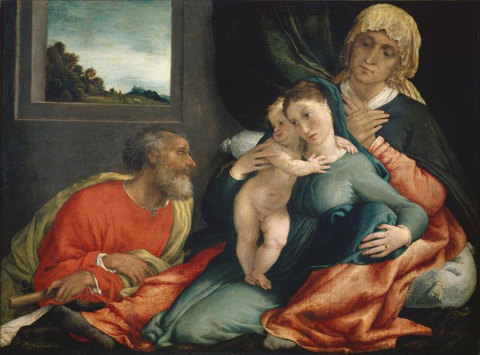 Heilige Familie met de heiligen Anna en Joachim - Lorenzo Lotto