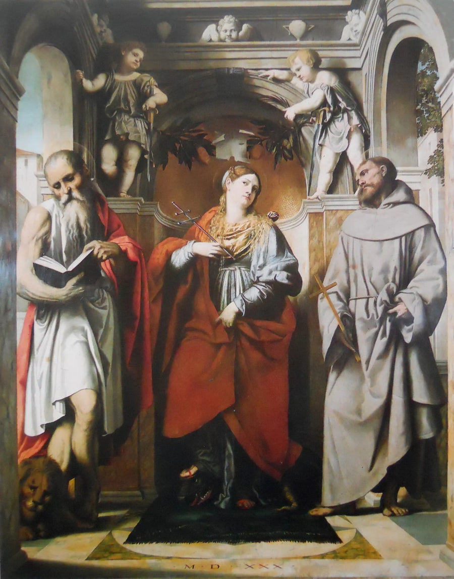 Sint Margaretha van Antioche met de heiligen Hiëronymus en Franciscus - Alessandro Bonvicino