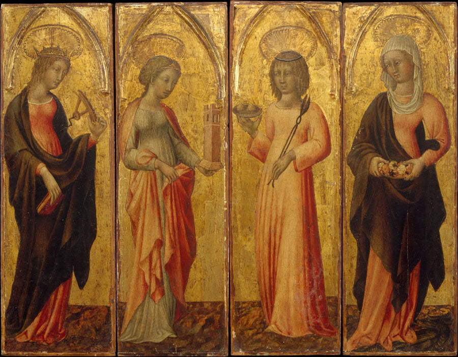 Heilige Catharina van Alexandrië, Barbera, Agatha en Margareta - Giovanni di Paolo