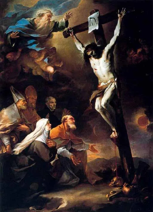 Patronen van Napels aanbiddend het kruisbeeld - Luca Giordano