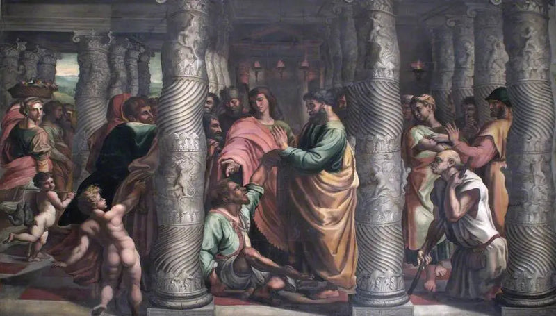 Heilige Pieter en Johannes bij de mooie poort - Raphael Sanzio