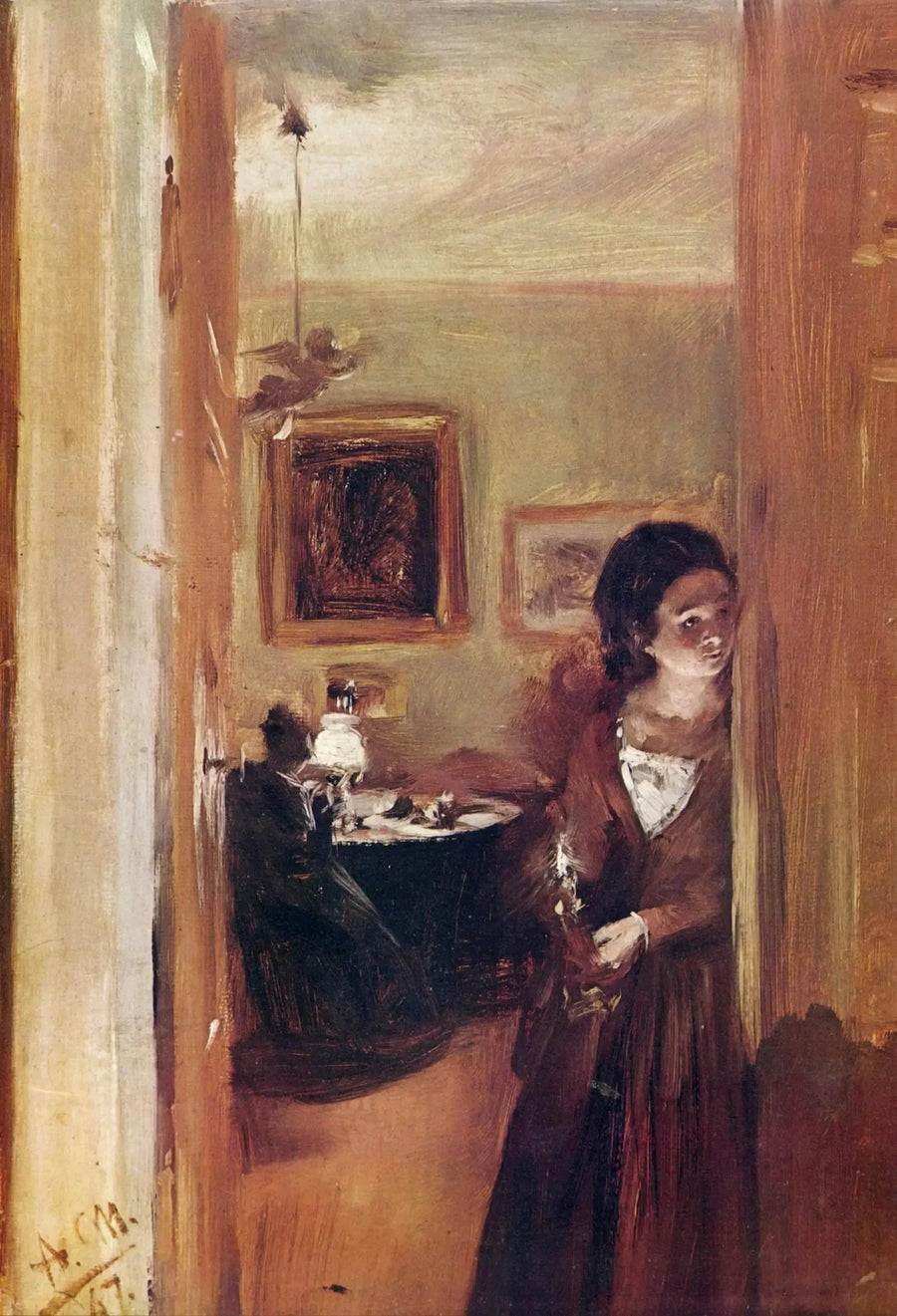Salon met de zus van de kunstenaar - Adolph von Menzel