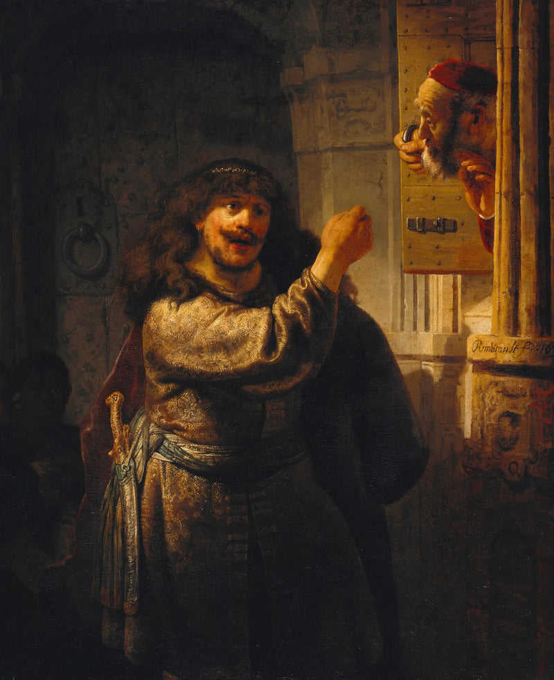 Samson bedreigt zijn schoonvader - Rembrandt
