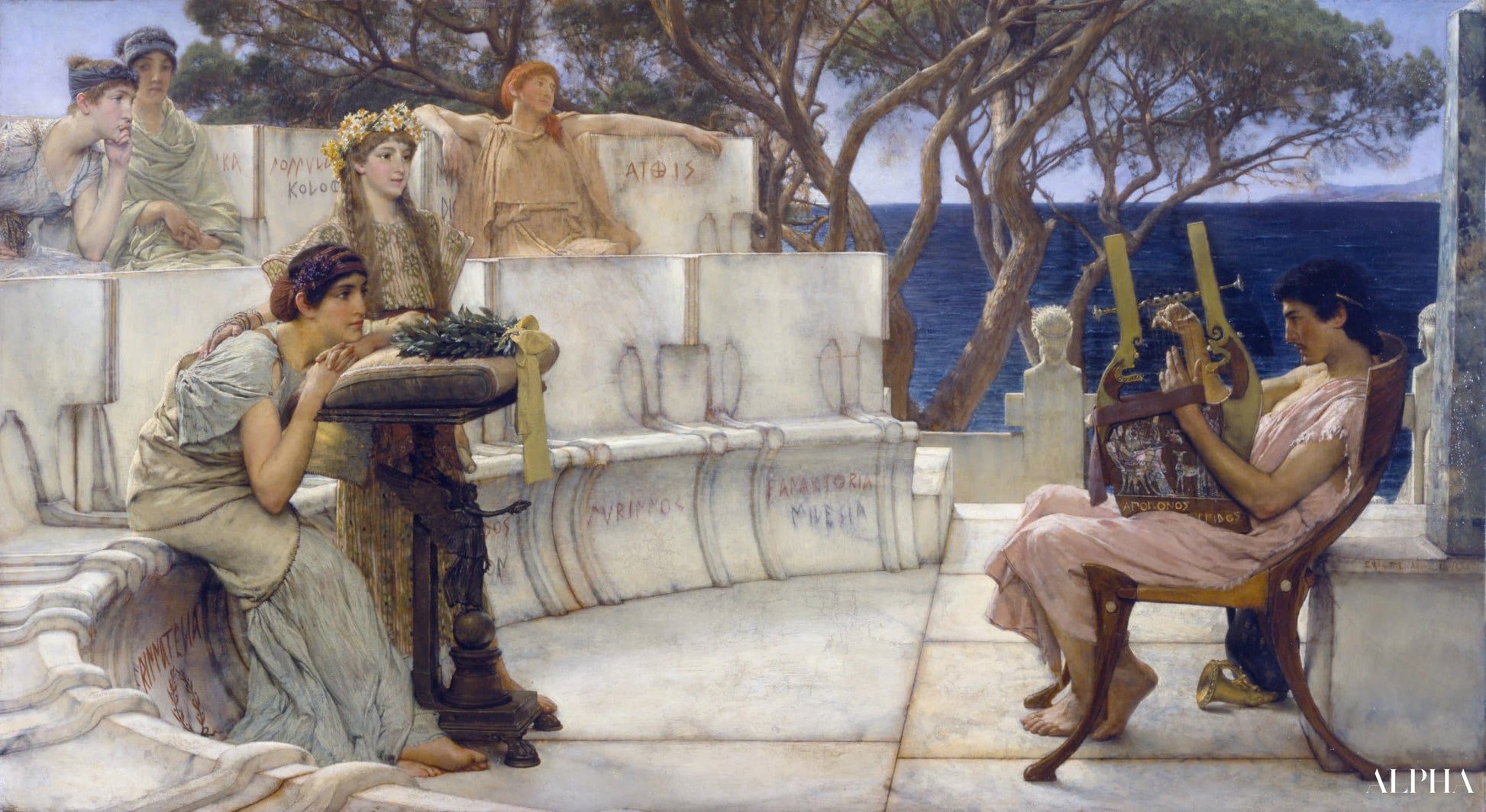 Sappho en Alcaeus - Lawrence Alma-Tadema - Reproducties van hoogwaardige schilderijen en schilderijen