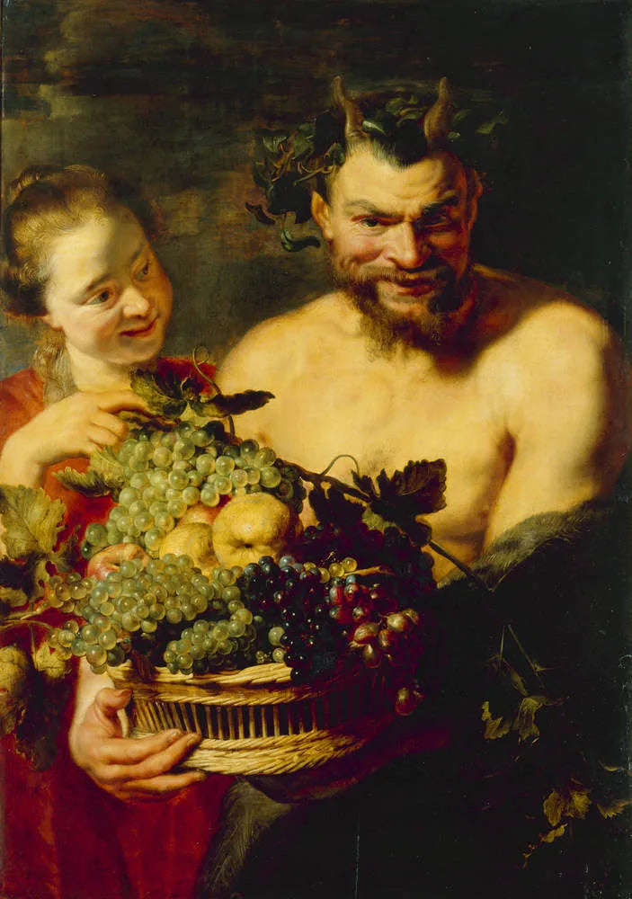 Satyre et fille au panier de fruits - Jacob Jordaens image 1 copie de tableau peinte à la main
