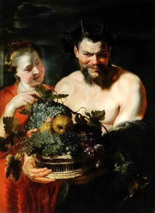 Satire en een meisje met een mand fruit - Peter Paul Rubens