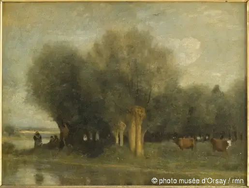 Zonnebomen aan de waterkant - Jean-Baptiste Camille Corot