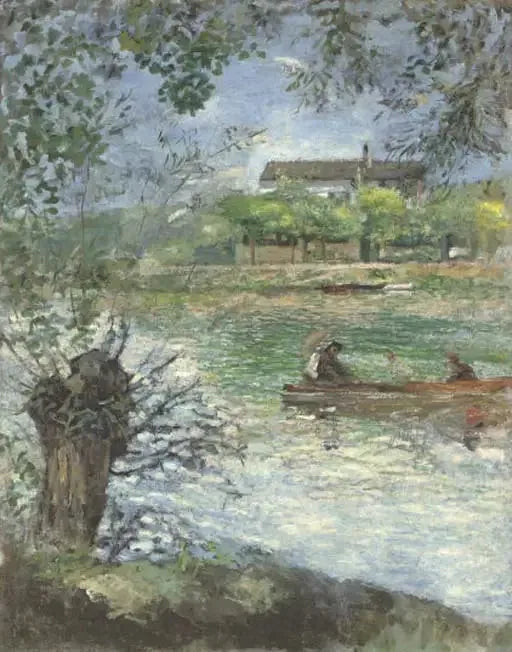 Wilgen en figuren in een boot - Pierre-Auguste Renoir