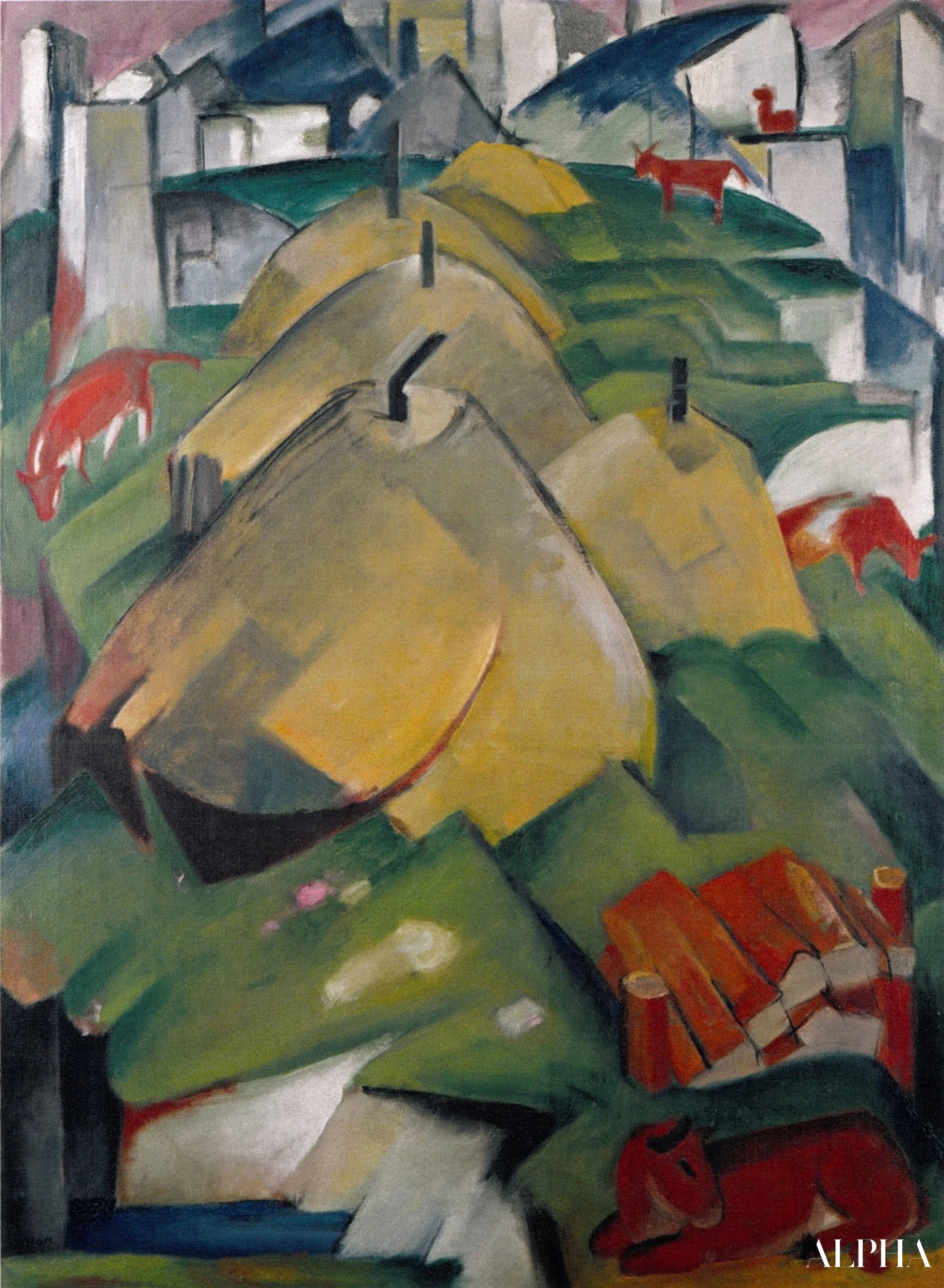 Alpenlandschap met hooibalen - Franz Marc - Hoogwaardige reproducties van schilderijen en kunstwerken