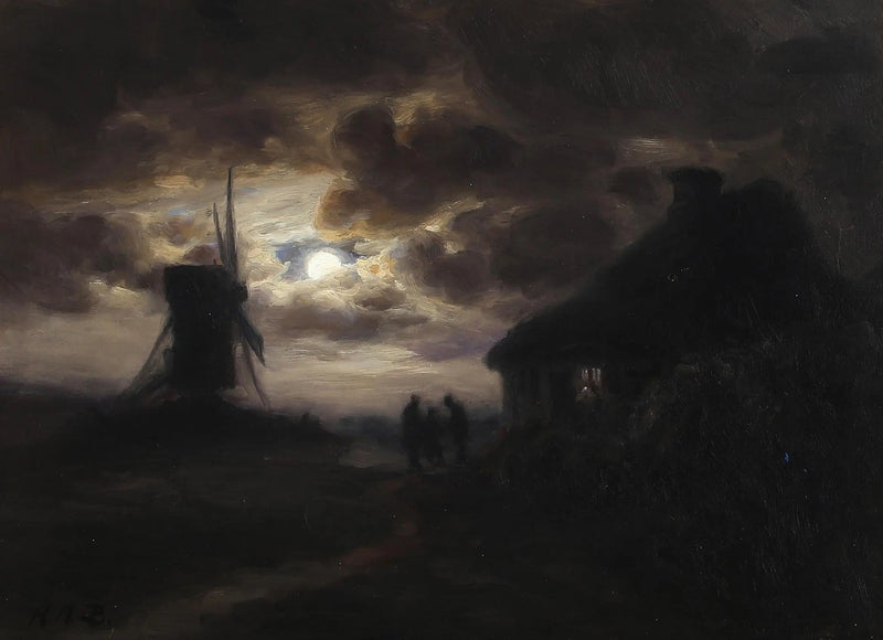 Landschap bij maanlicht met een molen. - H. A. Brendekilde

Source:
Scène au clair de lune avec un moulin. - H. A. Brendekilde