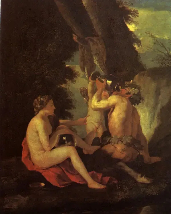 Bachaanse scène of nimf en satyr drinkend - Nicolas Poussin