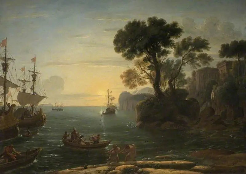 Kustscène met de landing van Aeneas in Latium - Claude Lorrain