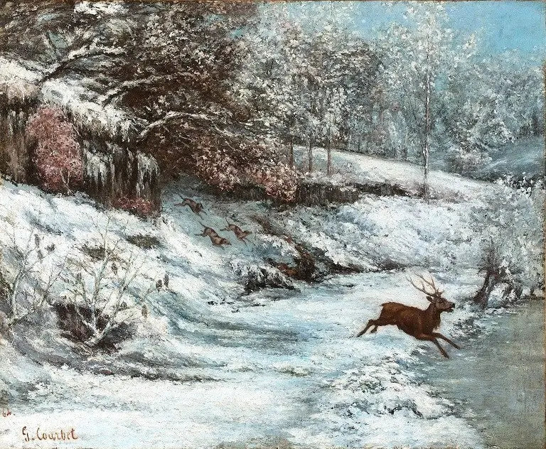 Jachtscène onder de sneeuw - Gustave Courbet