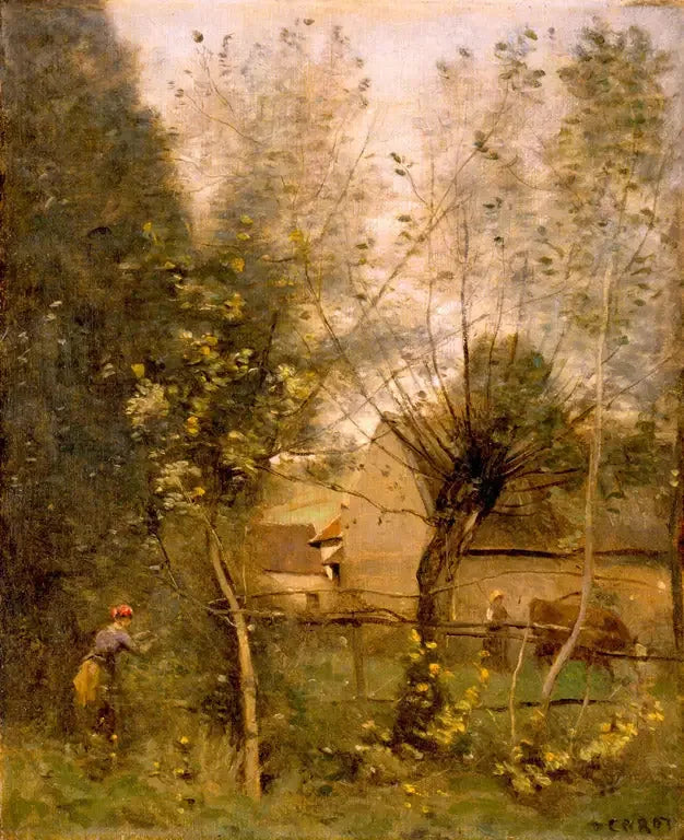 Boerderijscène - Jean-Baptiste Camille Corot