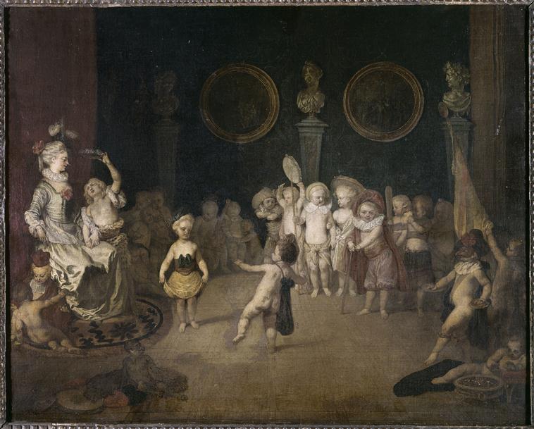 Scène uit de Italiaanse komedie gespeeld door een groep kinderen - Antoine Watteau