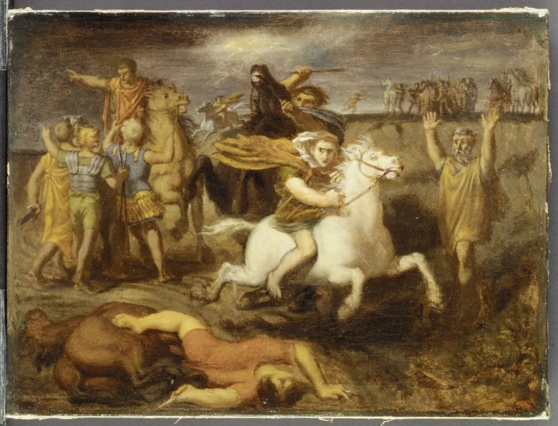 Scène uit de Gallische oorlog: de Gallische Littavicus, die de Romeinse zaak verraadt, vlucht naar Gergovie om Vercingétorix te ondersteunen - Théodore Chassériau