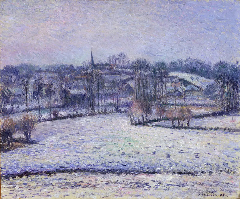 Sneeuwscène in Éragny (Uitzicht op Bazincourt) - Camille Pissarro