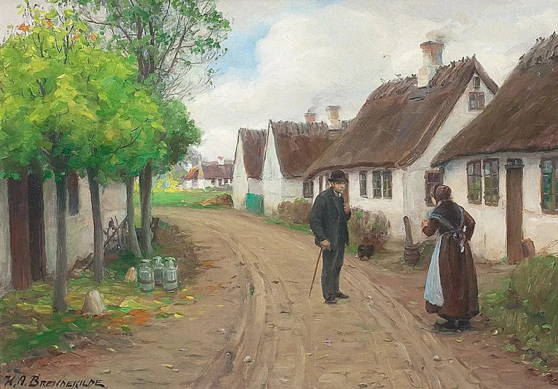 Dorpsscène in Jyllinge met mensen die praten. - H. A. Brendekilde

Source:
Scène de village de Jyllinge avec des personnes qui parlent. - H. A. Brendekilde