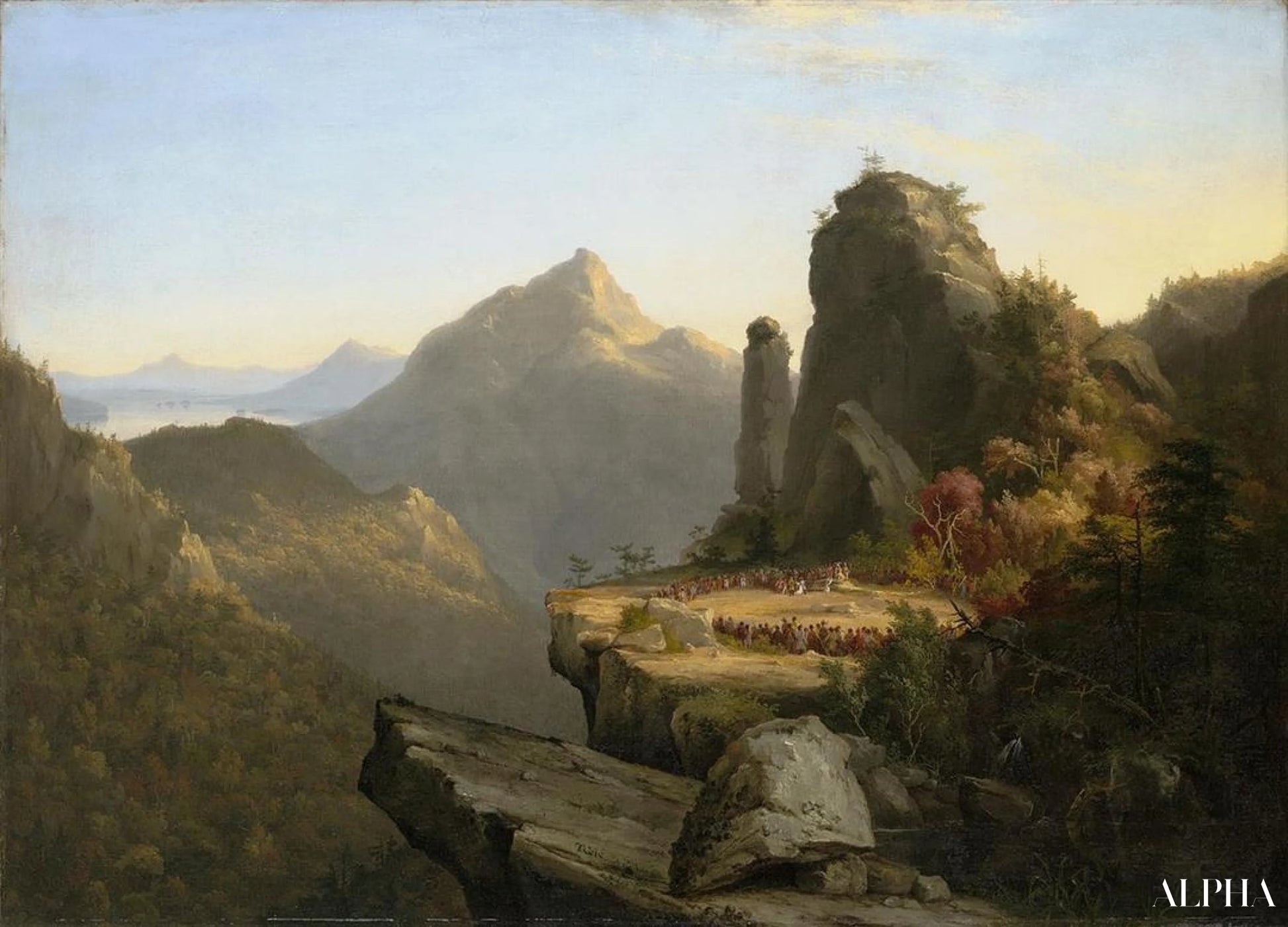 Scène van de laatste der Mohikanen Cora op haar knieën aan de voeten van Tamenund, 1827 - Thomas Cole - Reproducties van schilderijen en hoogwaardige schilderijen