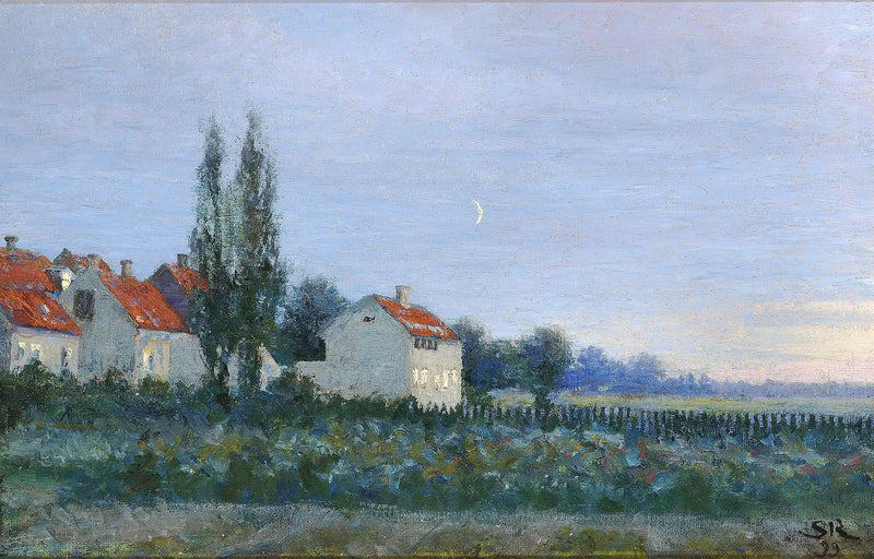 Avondscène met huizen en populieren. - Peder Severin Krøyer