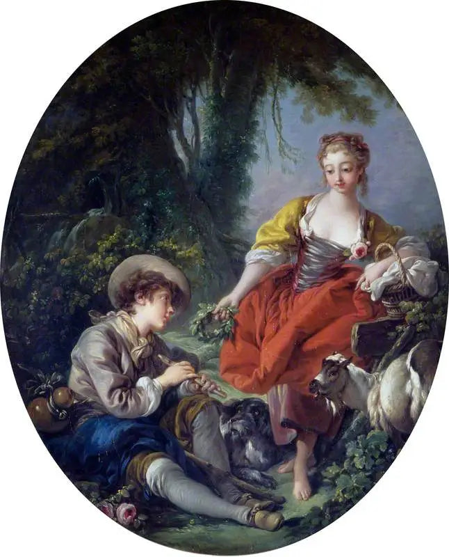 Pastorale scène : herder met een pijp en een meisje - François Boucher