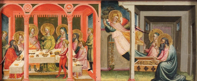 Scènes uit het verhaal van Tobias (huwelijk van Tobias en Sara; de aartsengel verlaat Tobit en Anna) - Bicci di Lorenzo
