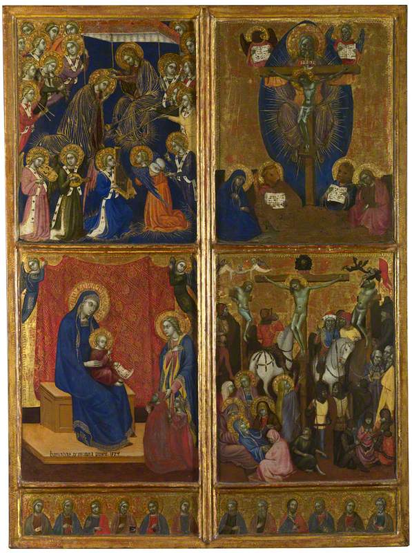 Scènes van de Maagd ; De Drie-eenheid ; De Kruisiging - Barnaba da Modena