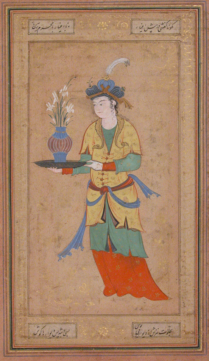Femme au vase de lys - Atelier persan anonyme