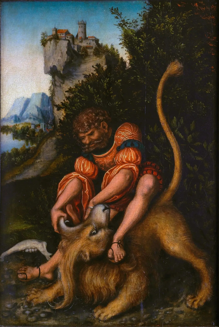 Simson vecht met een leeuw - Lucas Cranach de Oudere