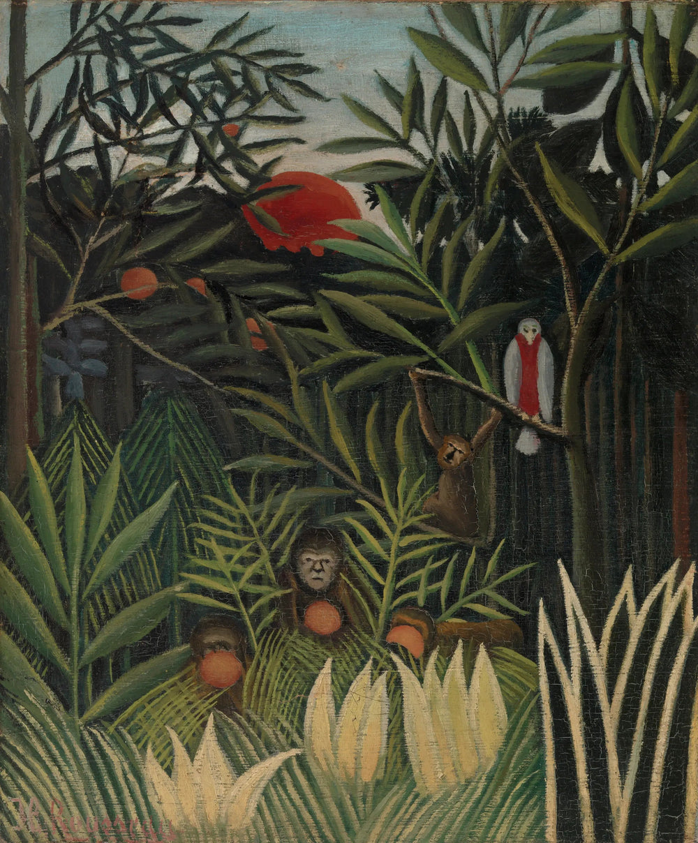 Singes et perroquet dans la forêt vierge - Henri Rousseau image 1 copie de tableau peinte à la main