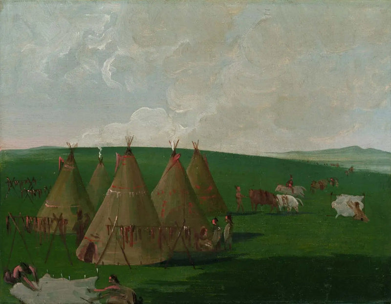 Reproductie van een schilderij van Sioux die kamperen op de Upper Missouri, voorbereiden van bizonvlees en jurken - George Catlin

Source:
Sioux campant sur le Haut-Missouri, préparant de la viande de bison et des robes - George Catlin