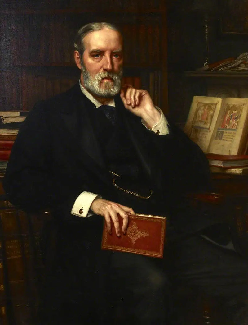 Sir Edward Maunde Thompson (1840–1929), hoofd-directeur en hoofdbibliothecaris (1888–1909) - Edward Poynter

Source:
Sir Edward Maunde Thompson (1840–1929), directeur et bibliothécaire principal (1888–1909) - Edward Poynter