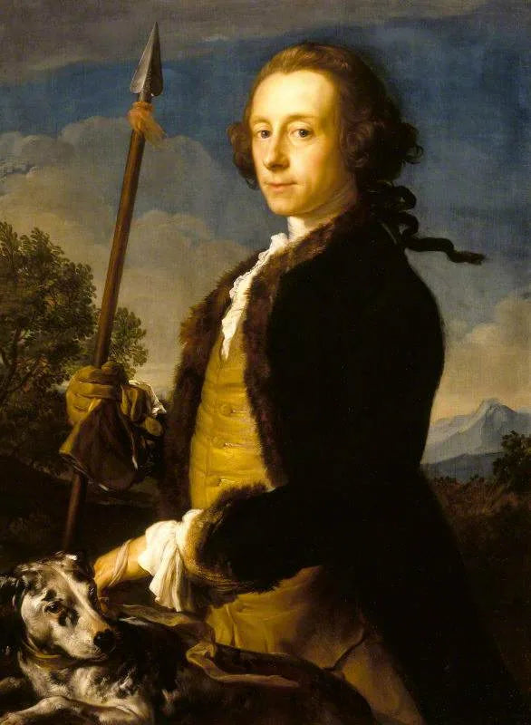 Sir Matthew Fetherstonhaugh, 1e baronnet, parlementslid (1714-1774) als jager met een everzwijnlans - Pompeo Batoni