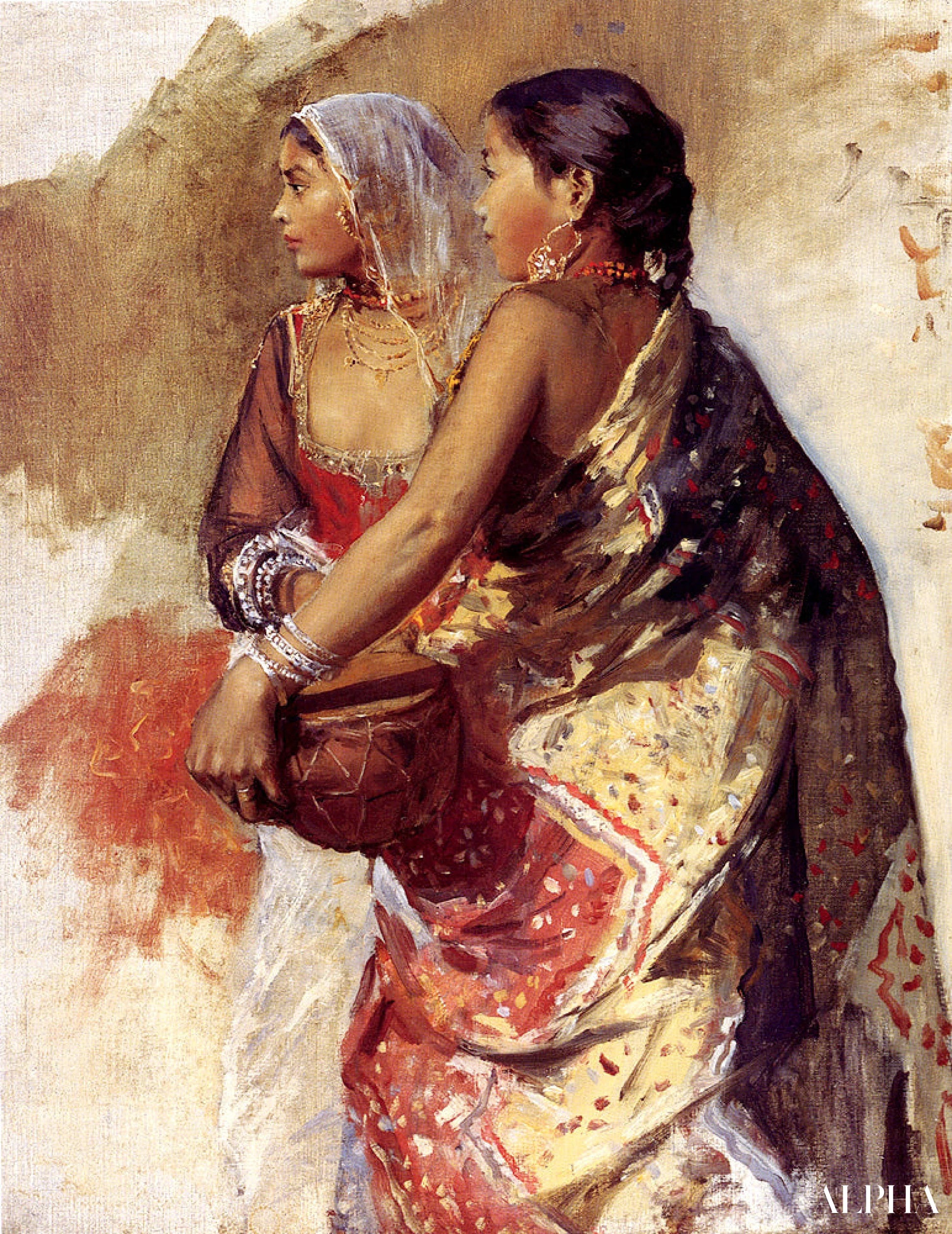 Sketch Twee Nautch Meisjes - Edwin Lord Weeks - Reproducties van hoogwaardige schilderijen en schilderijen