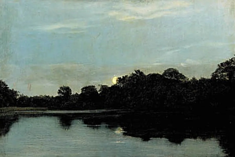 Avond aan de oever van een meer bij maanlicht. - Carl Heinrich Bloch