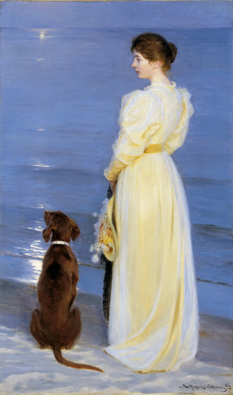 Zomeravond in Skagen – De vrouw van de kunstenaar met haar hond - Peder Severin Krøyer
