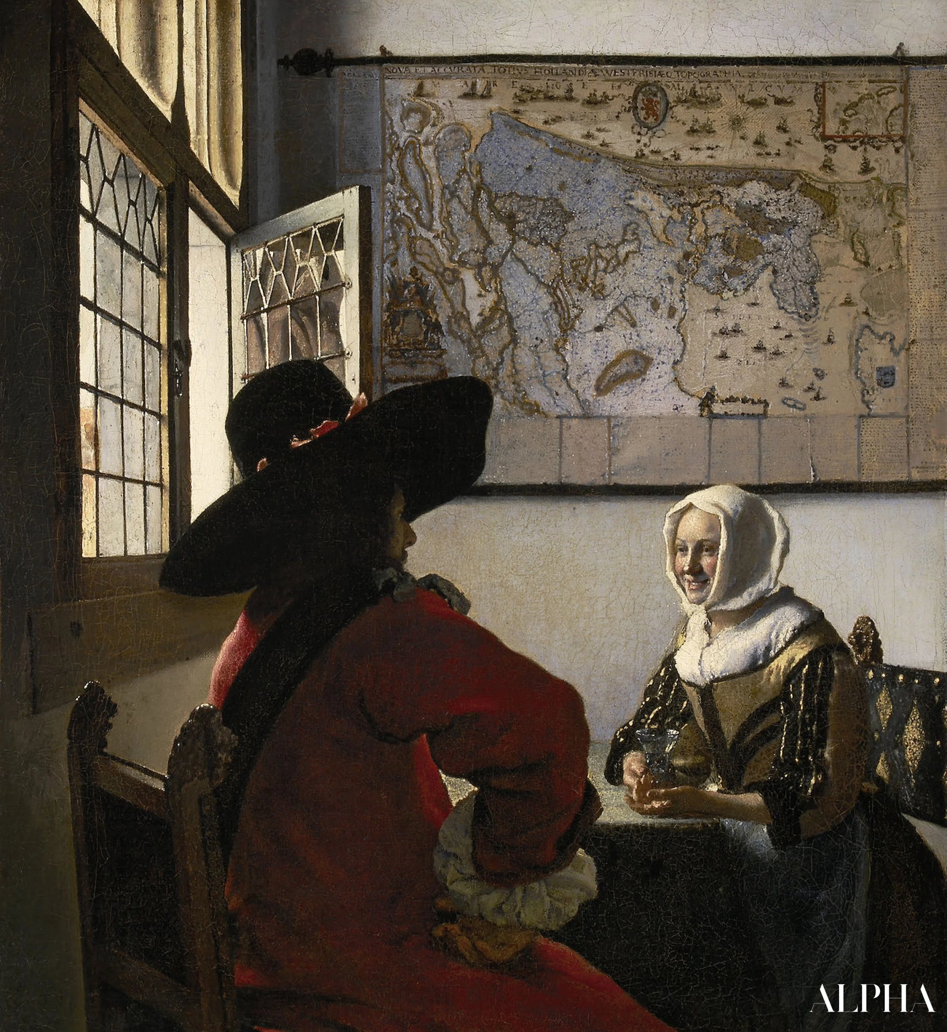 Soldaat en jong meisje lachend - Johannes Vermeer - Reproducties van schilderijen en hoogwaardige schilderijen