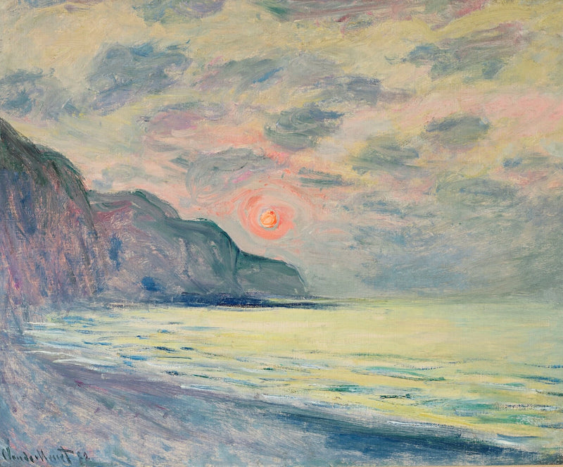 Ondergaande zon, mistig weer, Pourville W782 - Claude Monet